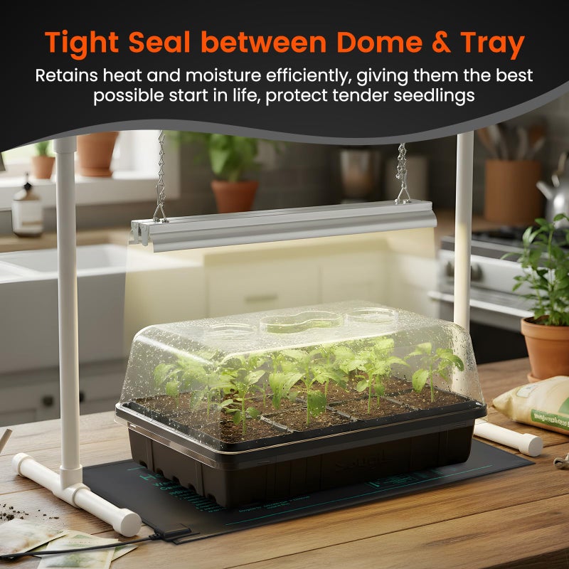 SOLIGT [Thick Plastic] 3-Set Strong Seed Starter Trays with 5" Humidity Domes for Seed Starting, Germination, Seedling Propagation & Plant Growing, Holds 144 Cells in Total - Image 4
